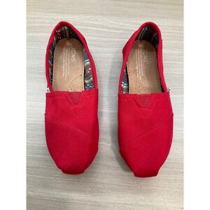 TOMS WOMENS ALPARGATA RED CANVAS SLIP ON‎ FLATS